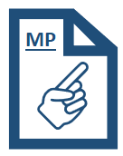 Denúncia ícone de uma folha de papel com a imagem de um dedo em riste, indicando uma acusação, e escrito MP